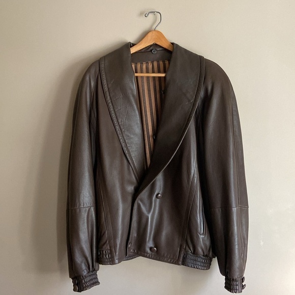 Vintage Brown Rademakers Custom Men’s Muskrat Fur Collar Leather Bomber Jacket - Picture 10 of 10